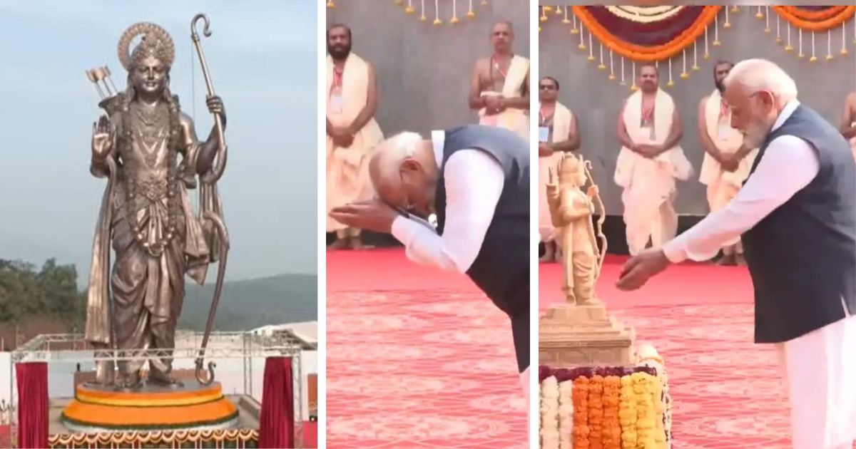 pm modi unveils 77 foot tall statue of bhagwan ram in goa