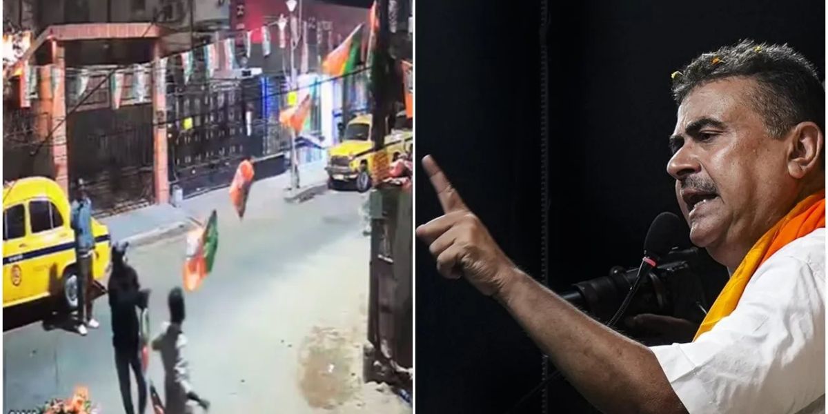 attempt to tear down bjp flag in bhavanipur chachalya in subhendu adhikaris video post