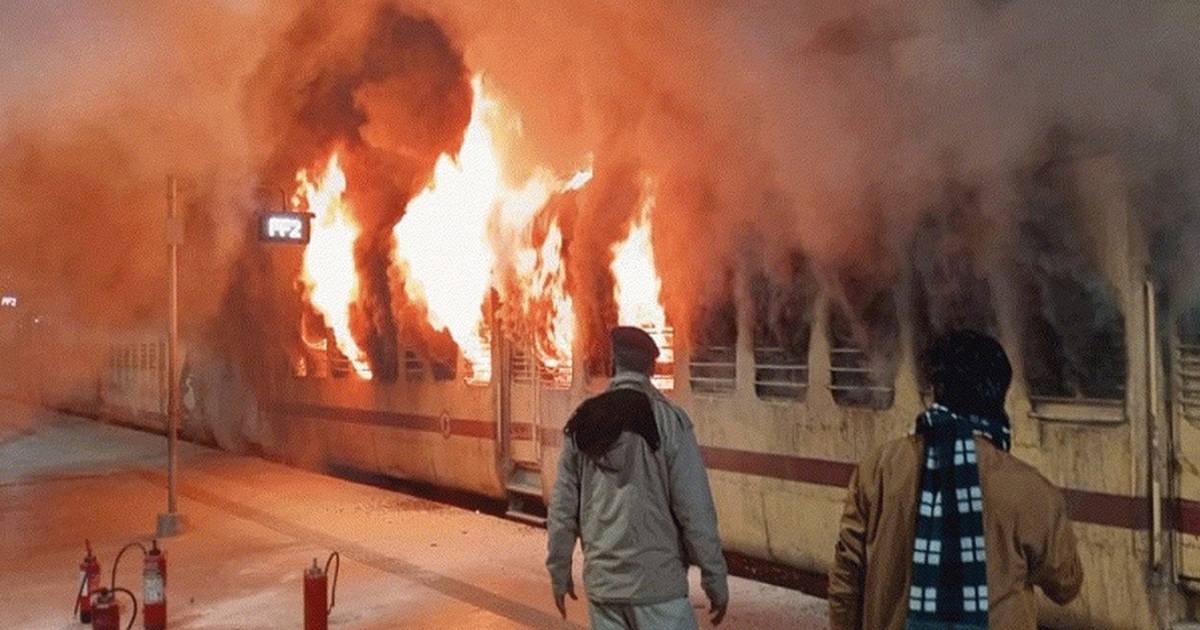 Katwa train bogie burnt intentional attack rail probe