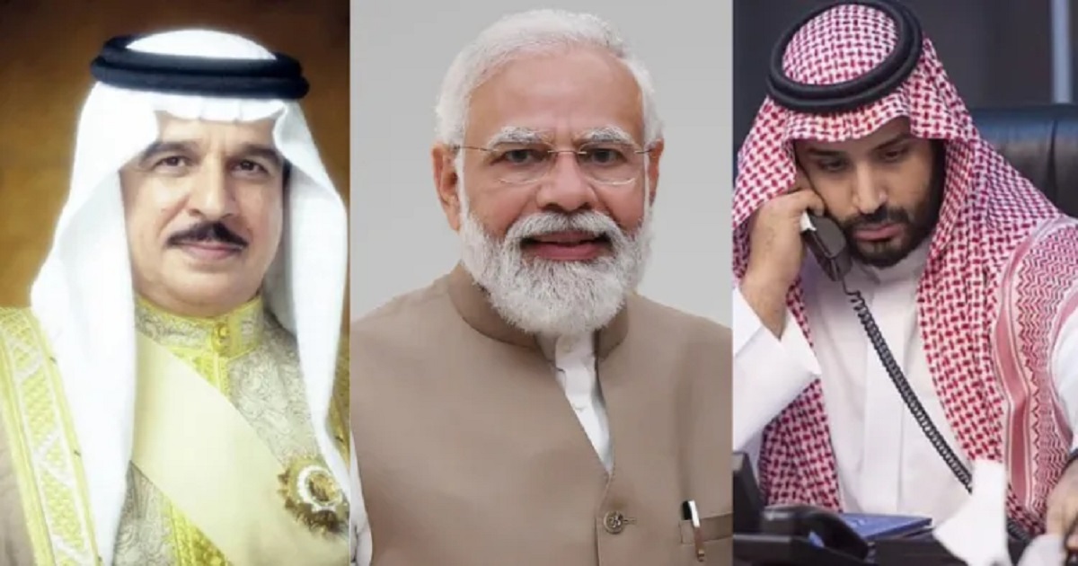 Pm modi discusses gulf stability Indians safety with Saudi crown prince Bahrain king
