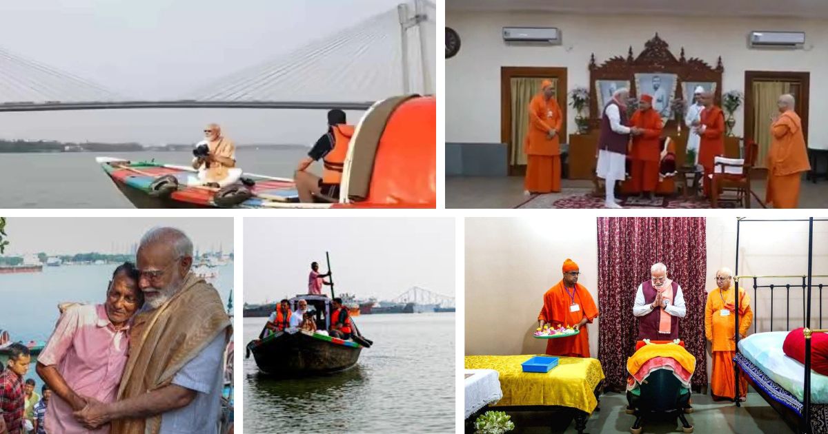 pm modi at ganga takes boat ride near kolkata and howrah amid assembly election 2026 in west bengal